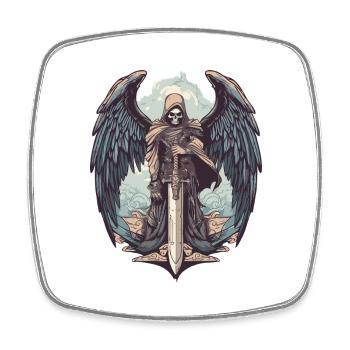 Faucheuse avec des ailes et une épée sur trans - Magnet carré - blanc - Devant