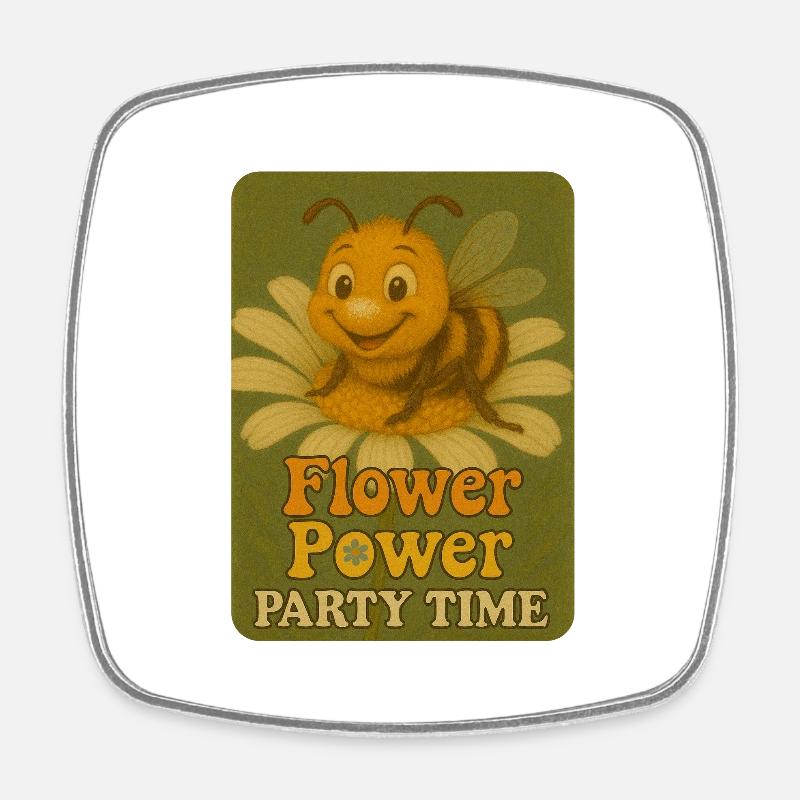 Bees Party Time - Square fridge magnet - white
