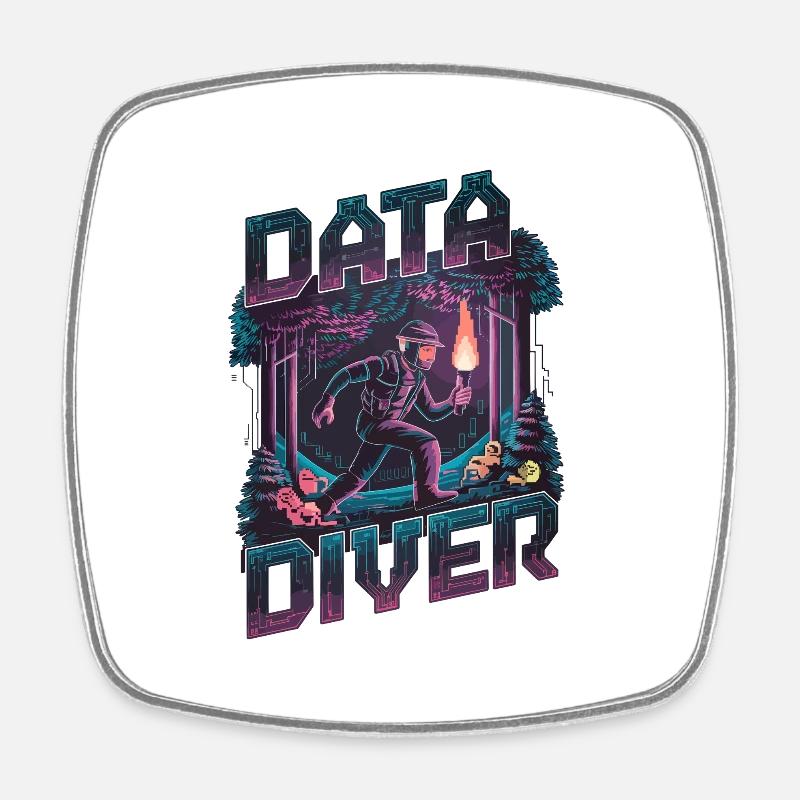 Data Diver Cyber Explorer Rétro Tech Artwork - Magnet carré - blanc
