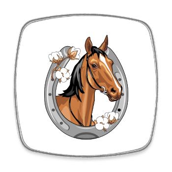 Tête de cheval dans un cadre en forme de fer à cheval - Magnet carré - blanc - Devant