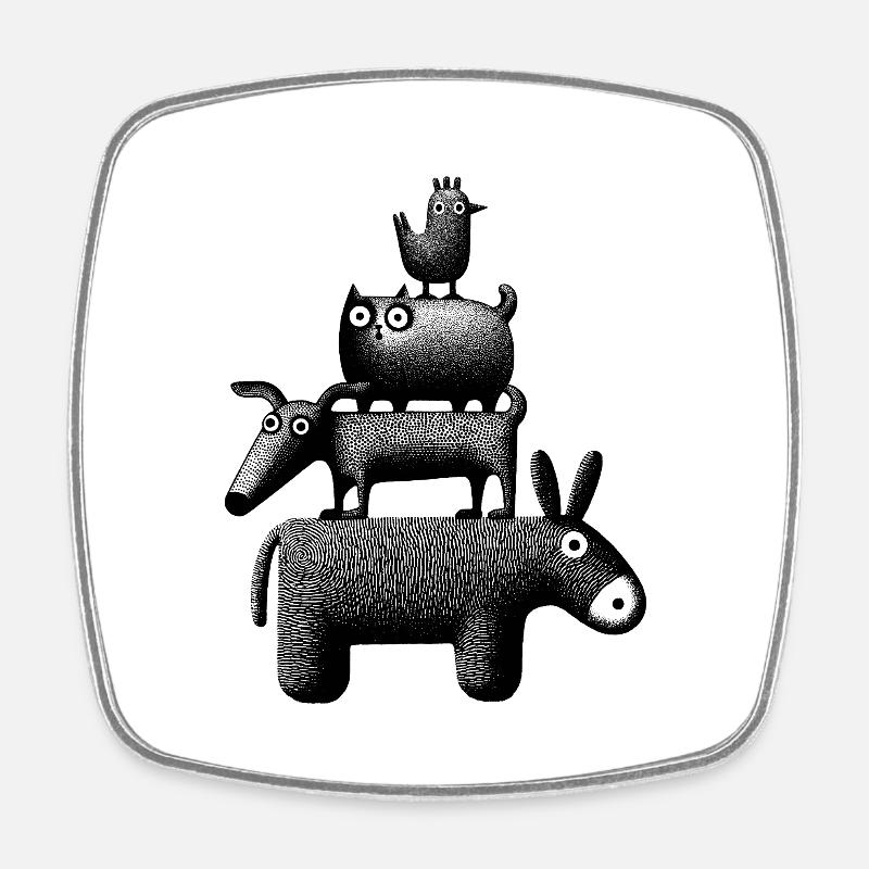 Town Musicians "black" - Square fridge magnet - white