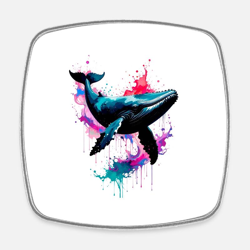 baleine, illustration, coloré, graffiti, coloré, éclaboussure - Magnet carré - blanc
