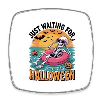 Waiting for Halloween Summer Skeleton in Pool - Square fridge magnet - white - Front