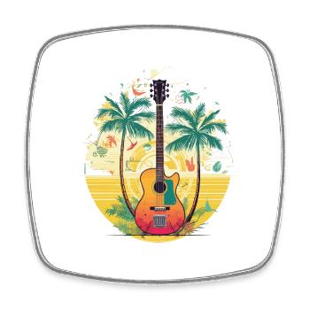 Sunny guitar with palm trees retro vintage look - Square fridge magnet - white - Front