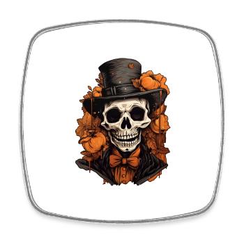 Crâne fin avec chapeau - Magnet carré - blanc - Devant