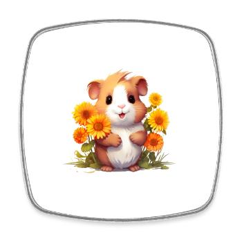 Meerschweinchen mit Blumen - Viereckiger Kühlschrankmagnet - Weiß - Vorne