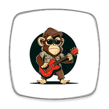 Affe Schimpanse spielt Acousitc Rock Gitarre - Viereckiger Kühlschrankmagnet - Weiß - Vorne