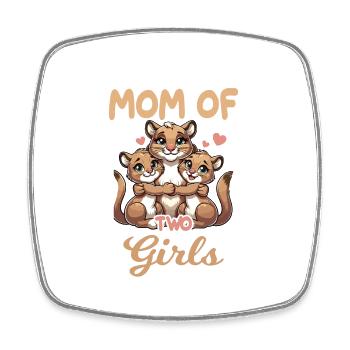 Mom of Two Girls Katzen Kätzchen Töchter - Viereckiger Kühlschrankmagnet - Weiß - Vorne