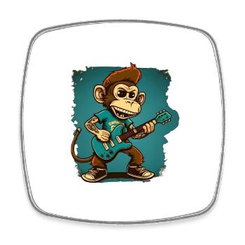 Affe Schimpanse spielt Acousitc Rock Gitarre - Viereckiger Kühlschrankmagnet - Weiß - Vorne