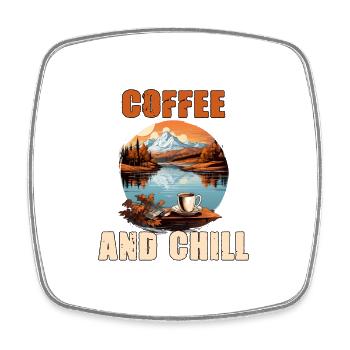 Kaffee und Chill Vintage Berg Natur-Szene - Viereckiger Kühlschrankmagnet - Weiß - Vorne