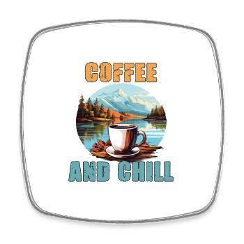Kaffee und Chill Vintage Berg Natur-Szene - Viereckiger Kühlschrankmagnet - Weiß - Vorne