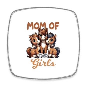 Mom of Two Girls Pferd Pferdchen Töchter - Viereckiger Kühlschrankmagnet - Weiß - Vorne