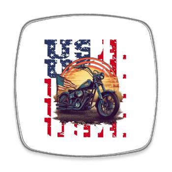 Vintage American Flag Motorrad Patriotisch - Viereckiger Kühlschrankmagnet - Weiß - Vorne