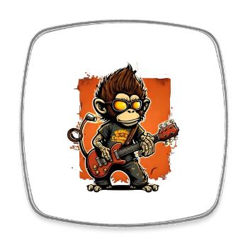 Affe Schimpanse spielt Acousitc Rock Gitarre - Viereckiger Kühlschrankmagnet - Weiß - Vorne