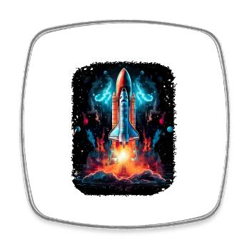 Raumschiff-Start Raketenschiff - Viereckiger Kühlschrankmagnet - Weiß - Vorne