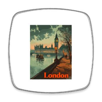 London Skyline Vintage-Stil Fluss Themse - Viereckiger Kühlschrankmagnet - Weiß - Vorne
