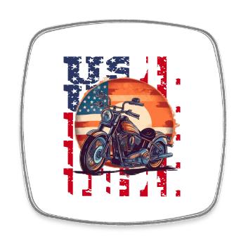 Vintage American Flag Motorrad Patriotisch - Viereckiger Kühlschrankmagnet - Weiß - Vorne