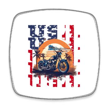 Vintage American Flag Motorrad Patriotisch - Viereckiger Kühlschrankmagnet - Weiß - Vorne