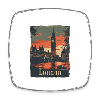 London Skyline Vintage-Stil Fluss Themse - Viereckiger Kühlschrankmagnet - Weiß - Vorne