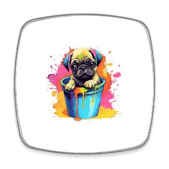 Mops Niedlicher Hund Farbeimer - Viereckiger Kühlschrankmagnet - Weiß - Vorne