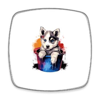 Siberian Husky Niedlicher Hund Farbeimer - Viereckiger Kühlschrankmagnet - Weiß - Vorne