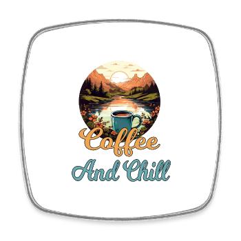 Kaffee und Chill Vintage Berg Natur-Szene - Viereckiger Kühlschrankmagnet - Weiß - Vorne