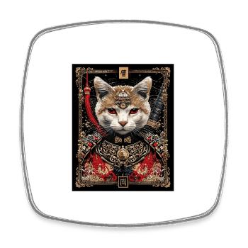 Japanische Katze Samurai Style für Katzen Fans - Viereckiger Kühlschrankmagnet - Weiß - Vorne