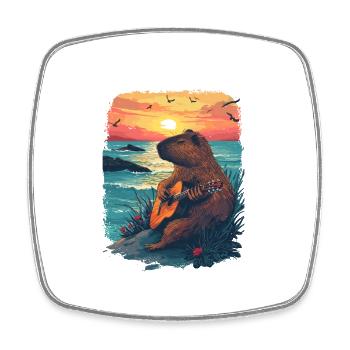 Gitarre Capybara Tropischer Sonnenuntergang - Viereckiger Kühlschrankmagnet - Weiß - Vorne
