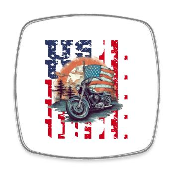 Vintage American Flag Motorrad Patriotisch - Viereckiger Kühlschrankmagnet - Weiß - Vorne