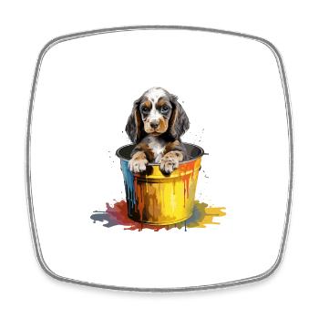 English Cocker Spaniel Niedlicher Hund Farbeimer - Viereckiger Kühlschrankmagnet - Weiß - Vorne