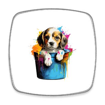 Beagle Niedlicher Hund Farbeimer - Viereckiger Kühlschrankmagnet - Weiß - Vorne