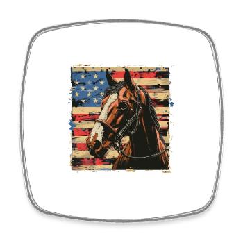 Patriotisch Pferd Amerikanische Flagge Reitsport - Viereckiger Kühlschrankmagnet - Weiß - Vorne