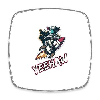 Weltraum-Cowboy reitet eine Rakete Yeehaw-Slogan - Viereckiger Kühlschrankmagnet - Weiß - Vorne