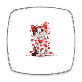 Katze Liebe Valentinstag Katze mit roten Herzen - Viereckiger Kühlschrankmagnet - Weiß - Vorne