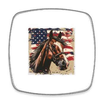 Patriotisch Pferd Amerikanische Flagge Reitsport - Viereckiger Kühlschrankmagnet - Weiß - Vorne
