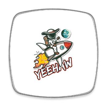 Weltraum-Cowboy reitet eine Rakete Yeehaw-Slogan - Viereckiger Kühlschrankmagnet - Weiß - Vorne