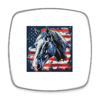 Patriotisch Pferd Amerikanische Flagge Reitsport - Viereckiger Kühlschrankmagnet - Weiß - Vorne