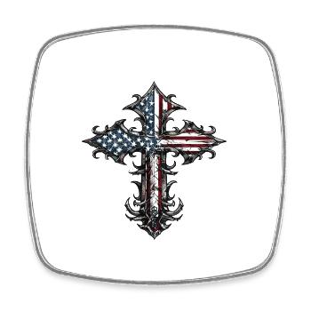 Patriotisches Kreuz Amerikanische Flagge Glaube - Viereckiger Kühlschrankmagnet - Weiß - Vorne