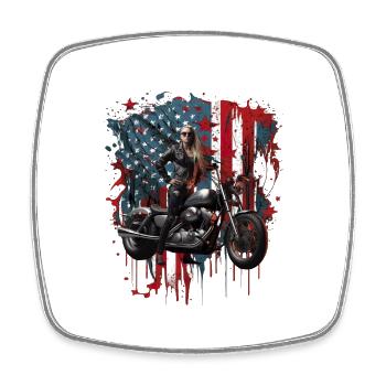 Vintage American Flag Motorrad Patriotisch - Viereckiger Kühlschrankmagnet - Weiß - Vorne