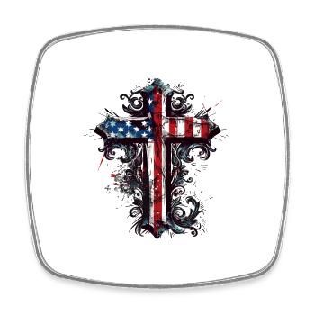 Patriotisches Kreuz Amerikanische Flagge Glaube - Viereckiger Kühlschrankmagnet - Weiß - Vorne