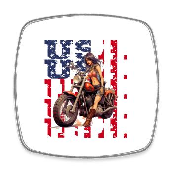 Vintage American Flag Motorrad Patriotisch - Viereckiger Kühlschrankmagnet - Weiß - Vorne
