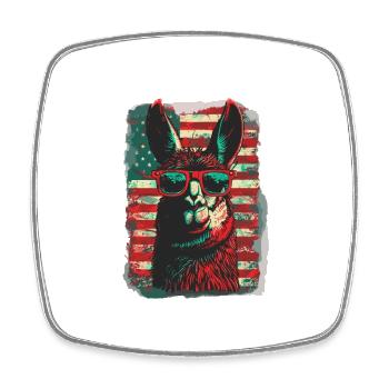 Coole Amerika Llama Sonnenbrille Patriotisch - Viereckiger Kühlschrankmagnet - Weiß - Vorne