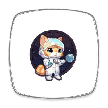 Astronaut Kitty erforscht die kosmische Grenze - Viereckiger Kühlschrankmagnet - Weiß - Vorne