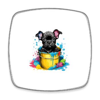 Französische Bulldogge Niedlicher Hund Farbeimer - Viereckiger Kühlschrankmagnet - Weiß - Vorne