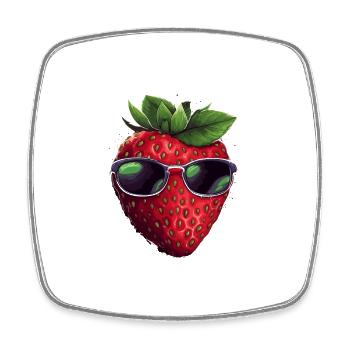 Lustige Erdbeere mit Sonnenbrille Frucht Tropisch - Viereckiger Kühlschrankmagnet - Weiß - Vorne