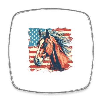 Patriotisch Pferd Amerikanische Flagge Reitsport - Viereckiger Kühlschrankmagnet - Weiß - Vorne