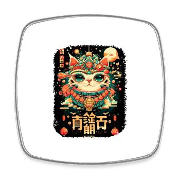 Japanische Katze Samurai Style für Katzen Fans - Viereckiger Kühlschrankmagnet - Weiß - Vorne