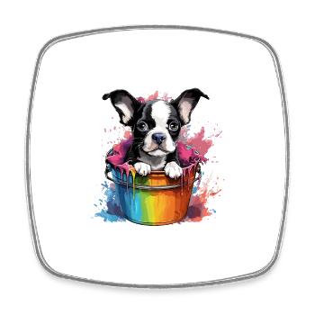 Boston Terrier Niedlicher Hund Farbeimer - Viereckiger Kühlschrankmagnet - Weiß - Vorne