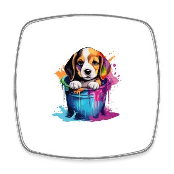 Beagle Niedlicher Hund Farbeimer - Viereckiger Kühlschrankmagnet - Weiß - Vorne