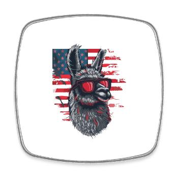 Coole Amerika Llama Sonnenbrille Patriotisch - Viereckiger Kühlschrankmagnet - Weiß - Vorne